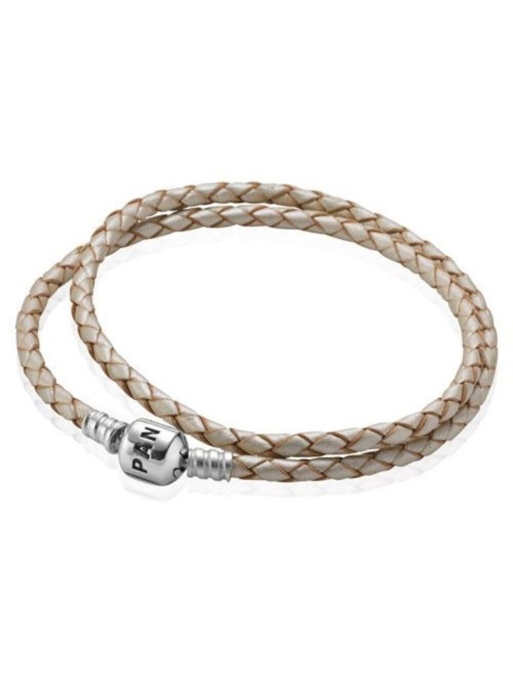 Pandora Moments Double Leather Bracelet, Champagne White, 590705CPL-D  14.96"